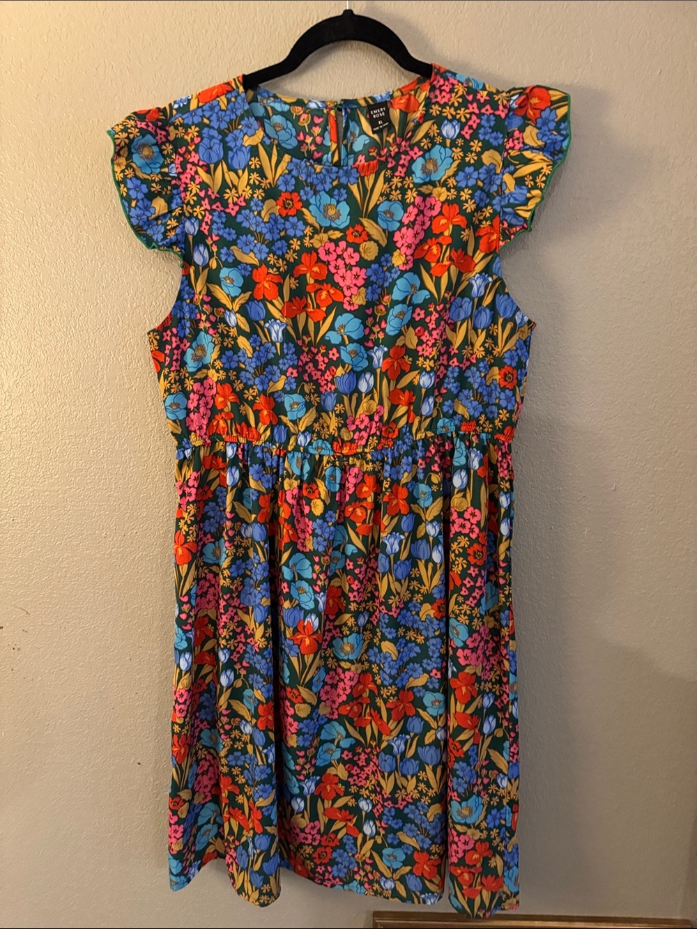 Emery Rose Flutter-Sleeve Midi Floral Dress. Size XL